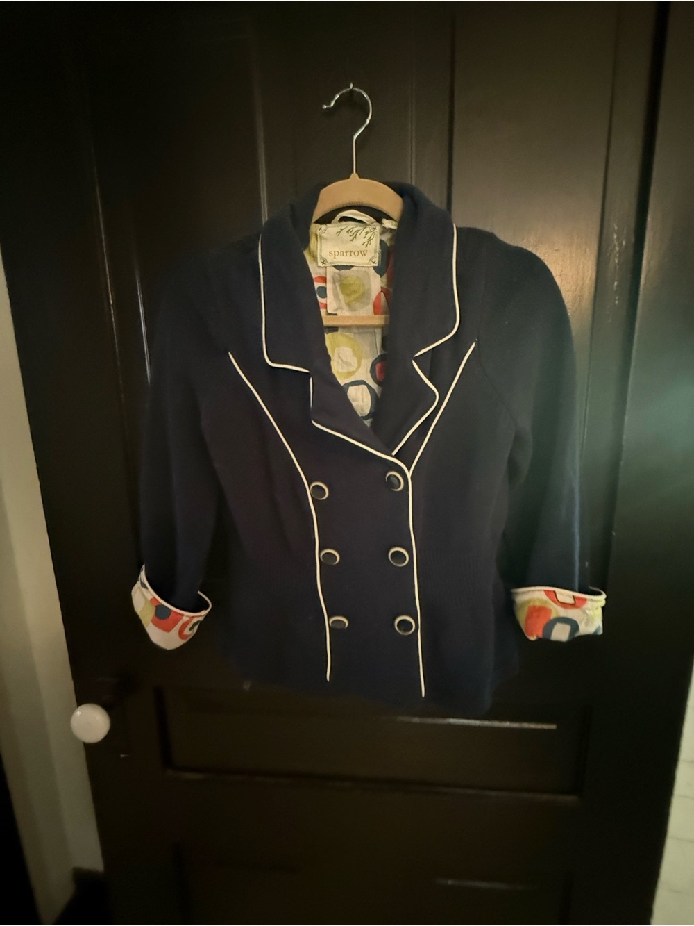 sparrow Navy Double-Breasted Blazer with Cream Piping